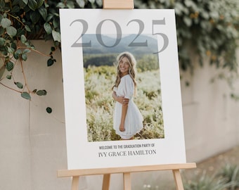 Printable Graduation Party Sign for Class of 2025, Editable Graduation Party Welcome Sign with Photo, Canva Grad Welcome Board Party Decor
