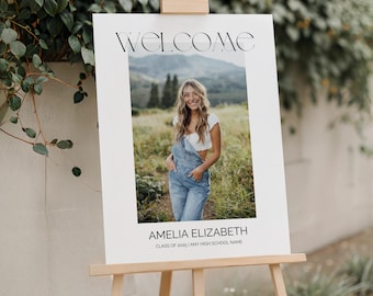 Editable Graduation Welcome Sign with Photo, Class of 2025 Graduation Welcome Sign Decoration, Welcome Sign for Party Canva Template Digital