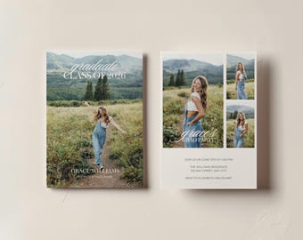 High School Graduation Announcement Template with Photo, Minimalist Graduation Announcement 2026 Card, Canva Digital Grad Party Invitation