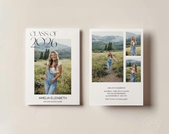 Editable Graduation Announcement with Photo, Modern Graduation Announcement Card 2026, Grad Party Invitation Canva Template Digital Download