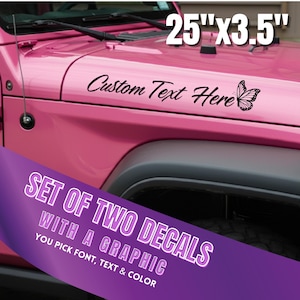 Custom Car Hood Decals, 25" x 3.5", Personalized Text & Graphic (Set of 2)