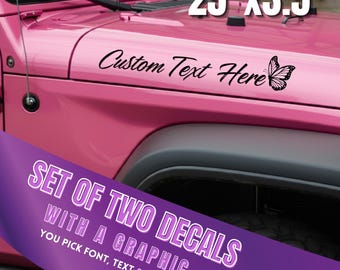 Custom Car Hood Decals, 25" x 3.5", Personalized Text & Graphic (Set of 2)