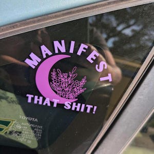 Manifest Car Decal: Floral Crescent Moon Vinyl Sticker