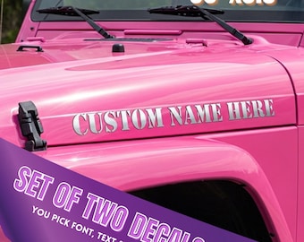 Custom Text Hood Decals - 30" x 3.5" Single Color Vinyl Stickers (Pair)