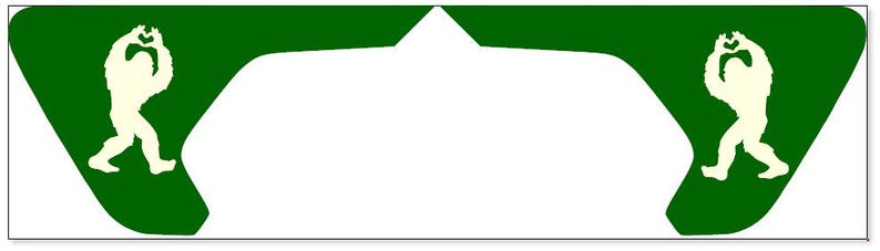 May include: Two green vinyl decals with a white silhouette of a Bigfoot figure in a walking pose with arms raised above its head.