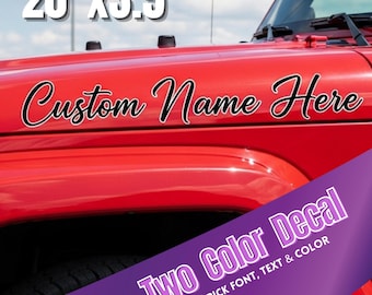 Custom Two-Color Hood Vinyl Decals - 20"x3.5" Personalized Text (Set of 2)