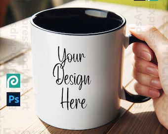 Black Handle Mug Mockup: 11oz PSD Smart Object (Digital Download)