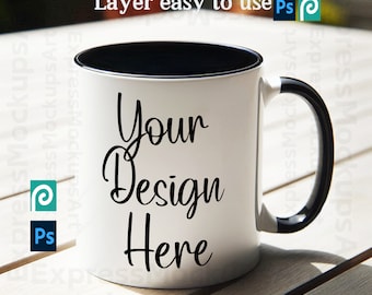 Black Handle Mug Mockup: 11 oz PSD Smart Object (Digital Download)