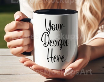 Black Handle Mug Mockup: 11 oz Two Tone Coffee Mug (PNG Digital Download)