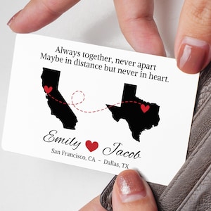 Personalized Long Distance Relationship Gift for Boyfriend Girlfriend, Metal Wallet Card, Couple Gifts, Together Forever, Christmas Gift