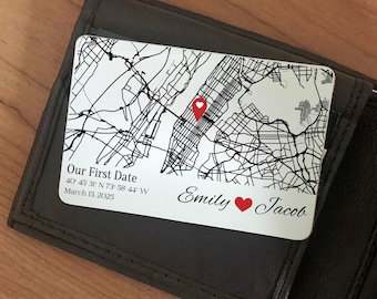 Personalized Where We Met Metal Wallet Card, First Date Map, Long Distance Relationship Gift, Wedding Gift for Couple, 1st Anniversary Gift