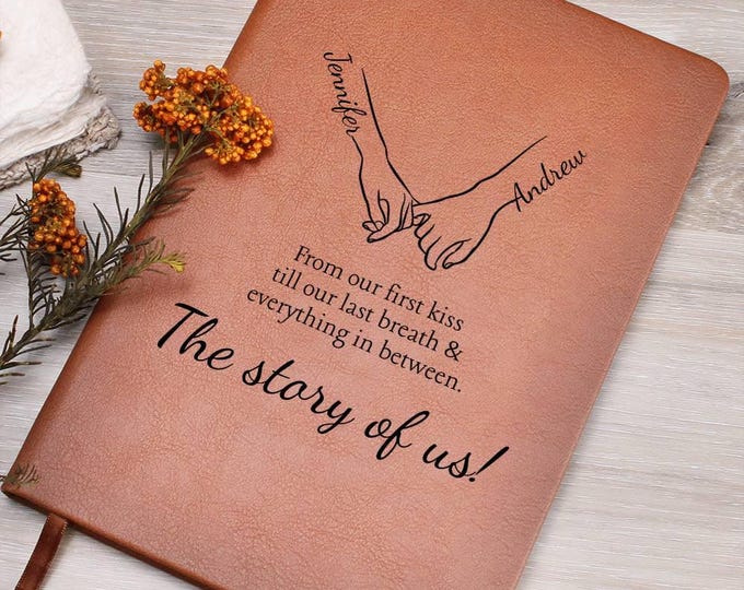 Journal personnalisé en cuir The Story of Us, cadeau 1er anniversaire pour mari et femme, cadeau de mariage de fiançailles pour couple journal personnalisé avec nom