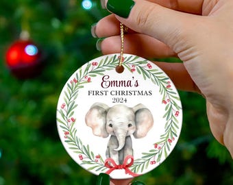 Ornamento elefante personalizzato, ornamento neonato, ornamento nome albero di Natale, ornamento primo Natale bambino/bambina, ricordo neonato