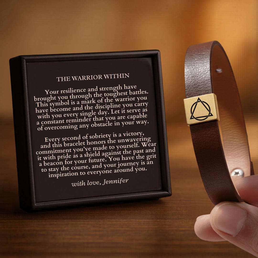 Sobriety Gifts for Men, Premium Vegan Leather AA Symbol Bracelet With ...