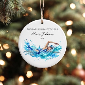 Swimming Ornament 2026, The Year I Swam a Lot of Laps, Personalized Swimmer Gift for Her, Gift Box Included
