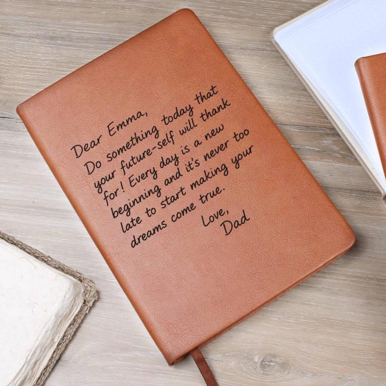 Personalized Handwriting Vegan Leather Journal: Custom Keepsake Gift, A5 Leather Notebook image 1