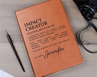 Personalized Vegan Leather Journal: Impact Creator Gift for Teacher, Mentor Appreciation, A5 Leather Notebook