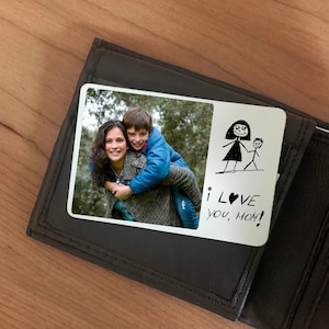 Personalisierte Ist-Handschrift-Metallbrieftaschen-Karte, Foto-Brieftaschen-Karte, gravierter Aluminium-Geldbörsen-Einsatz, einzigartiges Muttertagsgeschenk von Kindern