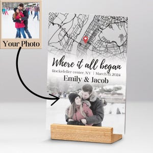 Waar we elkaar ontmoetten kaart acryl fotoplaquette, kaart eerste datum, relatiegeschenk lange afstand, huwelijkscadeau voor koppel uniek, cadeau 1e verjaardag