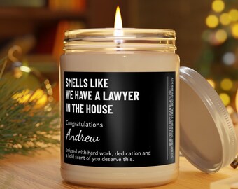 Personalized Lawyer Graduation Soy Wax Candle – 'We Have a Lawyer in the House' Gift – 9oz Non-Toxic Candle available in 5 Scents