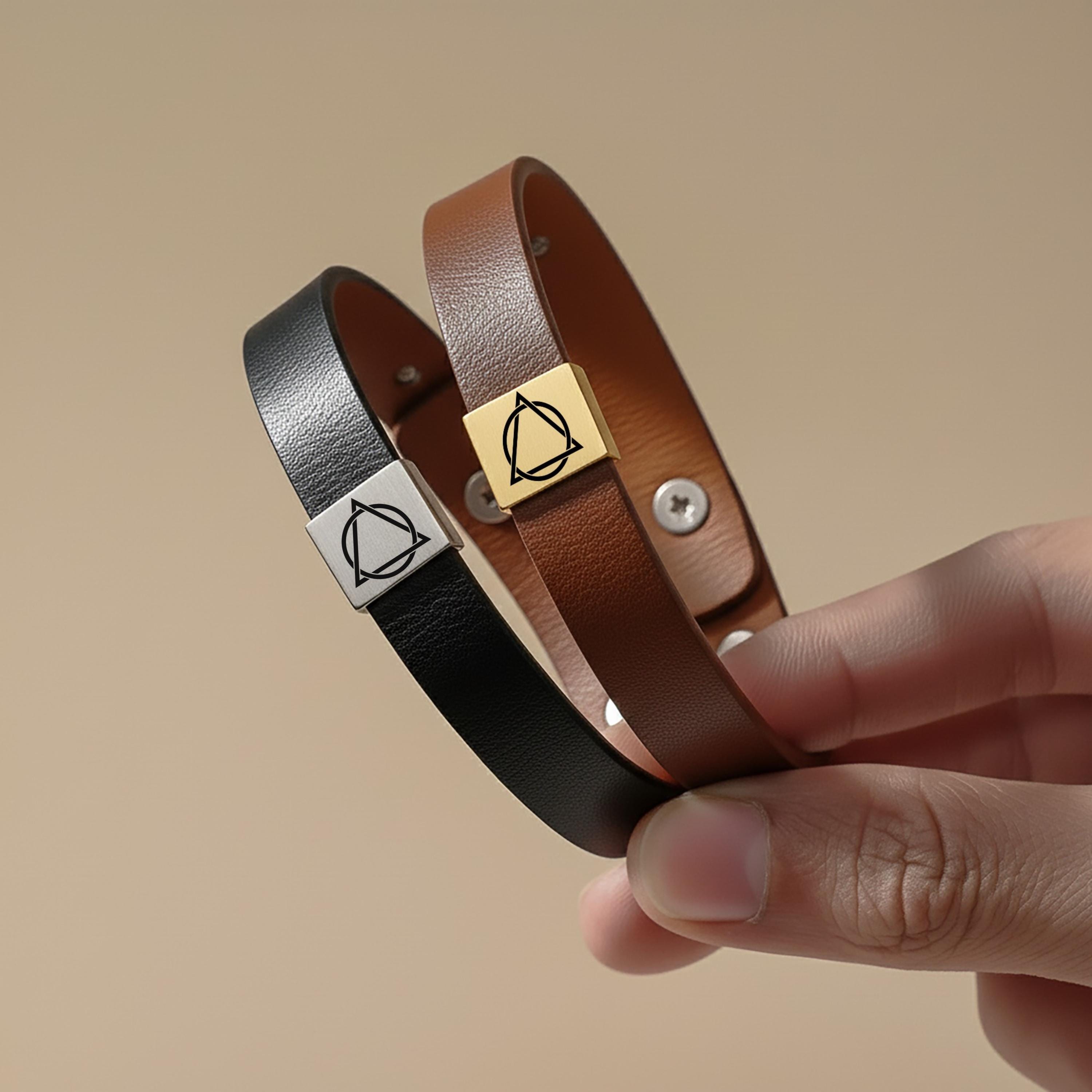 Sobriety Gifts for Men, Premium Vegan Leather AA Symbol Bracelet With ...