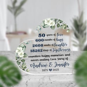 Personalized 50th Anniversary Heart Acrylic Plaque, 5th 9th 10th 25th 30th 40th 60th Anniversary Gift, Valentines Day gift for Wife, Husband