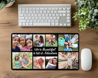 Photo Collage Desk Mat, Large Desk Mat, Personalized Desk Decorations, Office Decorations, Family Photo, Daddy Gift, Customized Gift