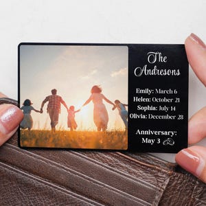 Carte portefeuille personnalisée avec aide-mémoire d'anniversaire, carte portefeuille photo en métal, cadeaux pour maman, papa et enfants, cadeaux souvenirs