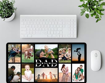 Personalized Dad Photo Collage Desk Mat with Kids Name, Large Desk Mat, Personalized Desk Decorations, Family Photo, Customized Gift for Dad