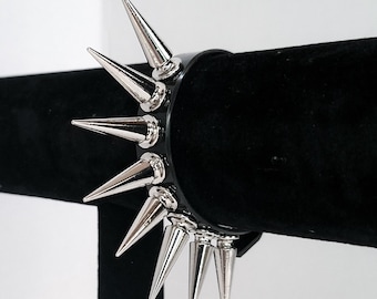 Black Vinyl Spiked Cuff Bracelet