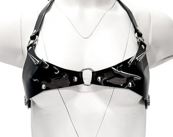 Spiked Black Vinyl Bra