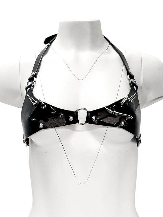 Spiked Black Vinyl Bra