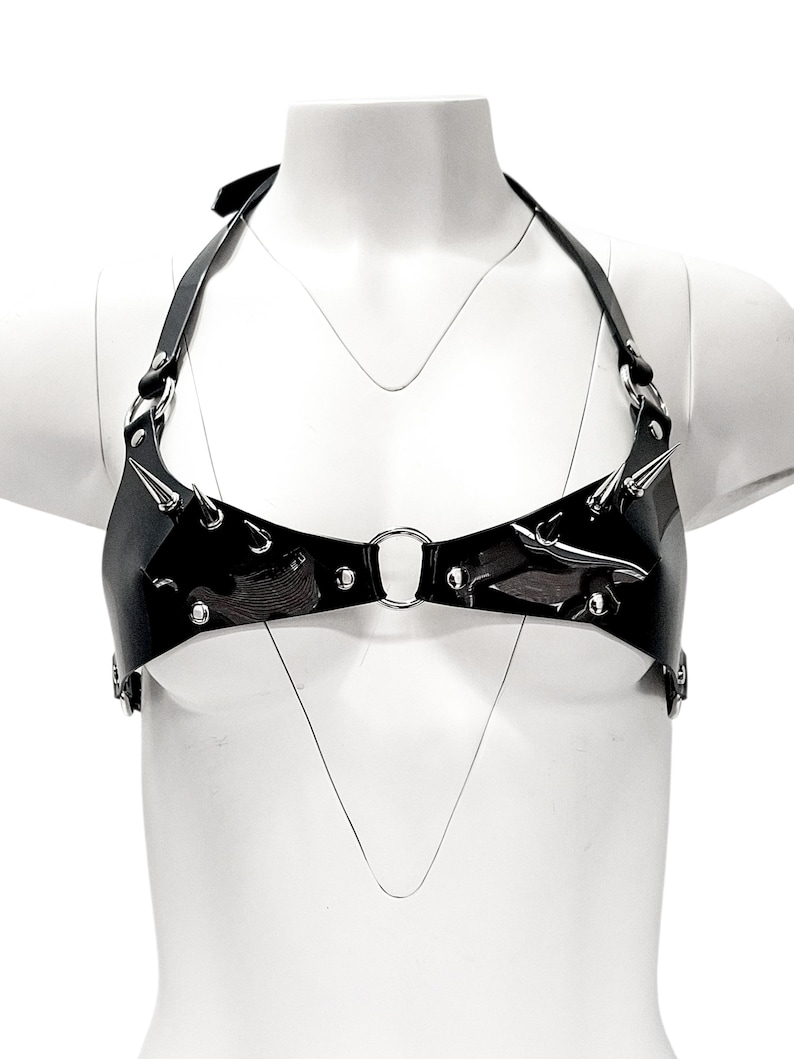 Spiked Black Vinyl Bra image 2