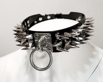 3 Rows Claw Spikes Black Vinyl Collar