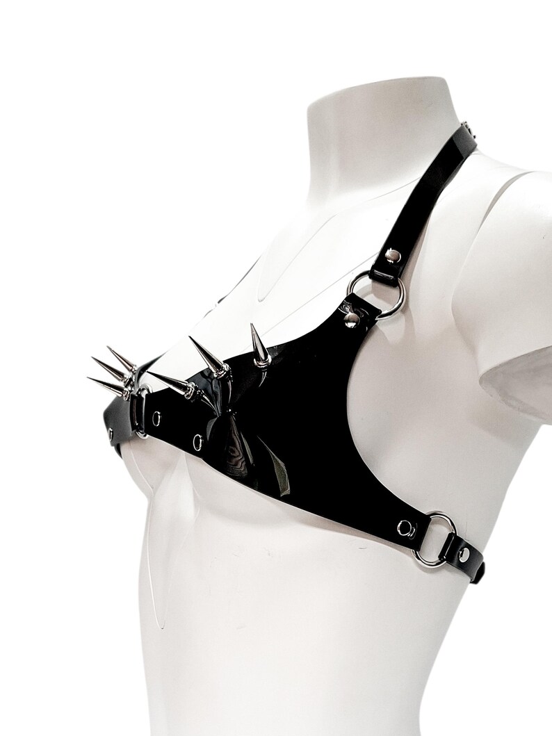 Spiked Black Vinyl Bra image 3