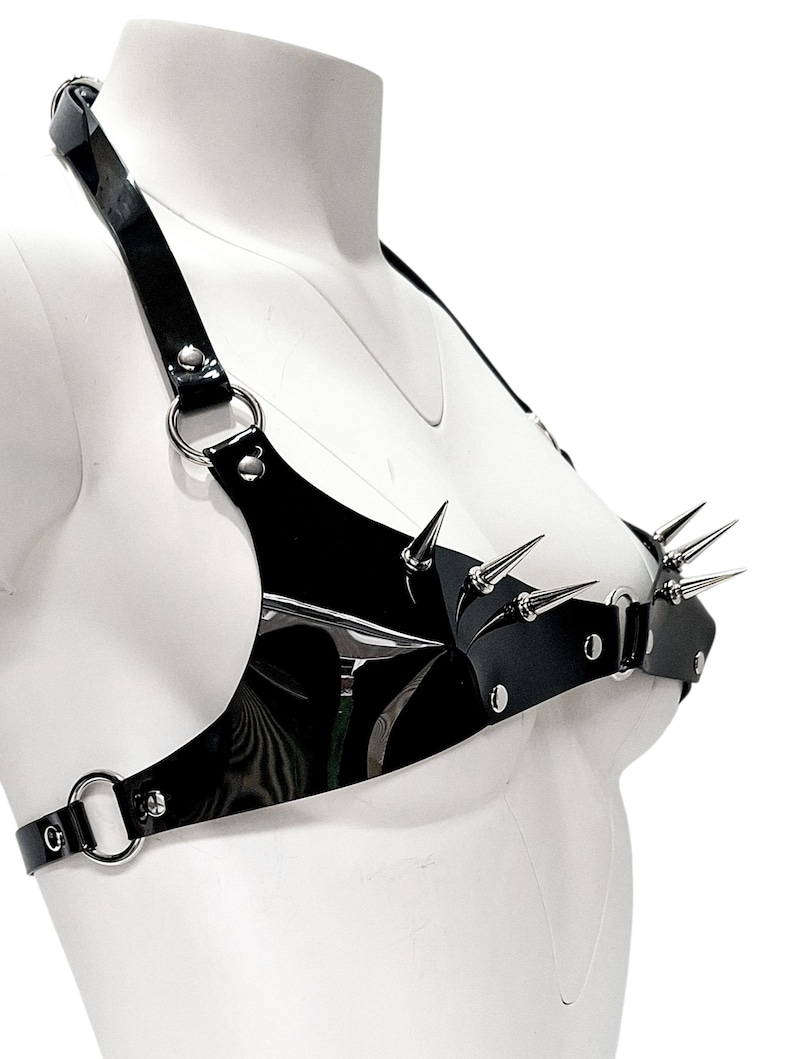 Spiked Black Vinyl Bra image 1
