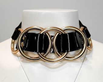 Glossy Vinyl Gothic Collar with Brass O-Rings | Gothic Statement Choker