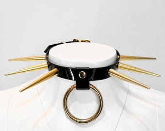 Spiked Black & Gold Vinyl Choker With O-Ring