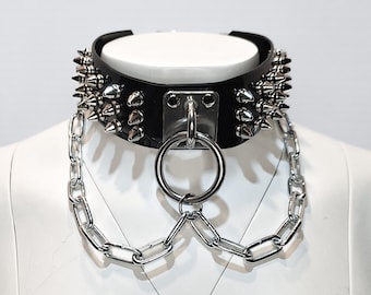 Spiked Punk Gothic Collar with Steel Chain