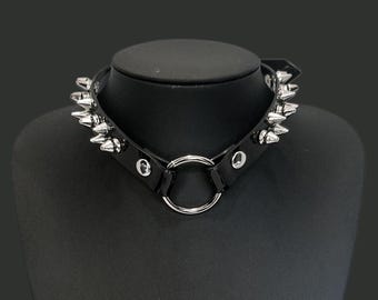 Studded Black Vinyl 0-Ring Choker | Punk Gothic Hardware Collar