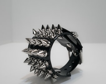 Studded Vinyl Cuff Bracelet | Single Strap Industrial Gothic Cuff