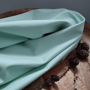 Peut inclure: Un échantillon de tissu vert clair drapé sur une surface en bois avec une guirlande de pommes de pin.