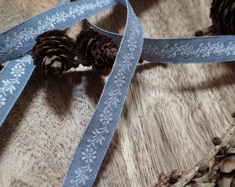 Woven ribbon "Floral Vine", decorative trim blue