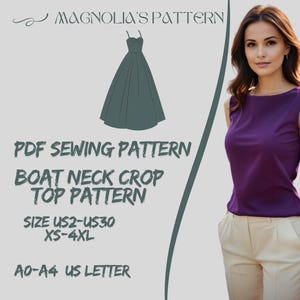 Padrão de costura de blusa de gola canoa, padrão de costura feminino, padrão de blusa, padrão de costura de regata curta de linho A0 A4 Carta dos EUA - EUA 2 a 30