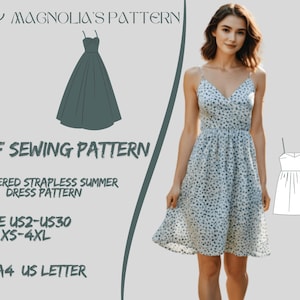 Gathered Strapless Summer Dress Pattern,Midi Dress Sewing Pattern,Summer Dress Pattern,Women Dress Sewing Pattern A0 A4 US Letter-US 2 to 30
