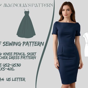 Pencil Skirt Teacher Dress Sewing Pattern (A0 A4 US Letter) (PDF Pattern)