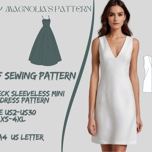 Patrón de vestido mini de verano de lino, vestido Cottagecore, patrón de vestido de verano, costura de mini vestido, patrón de costura de vestido de mujer A0 A4 US Letter-US 2 a 30