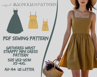 Cottagecore Mini Dress Sewing Pattern: Strappy Sundress (US 2-30) (PDF Pattern)