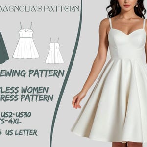 Padrão de vestido de baile feminino sem alças, vestido de verão, minivestido de costura, padrão de vestido feminino de costura A0 A4 Carta dos EUA - EUA 2 a 30