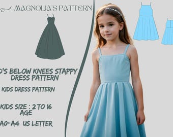 Girls Stappy Dress Sewing Pattern: Below Knees, Size 2-16 (PDF Pattern)